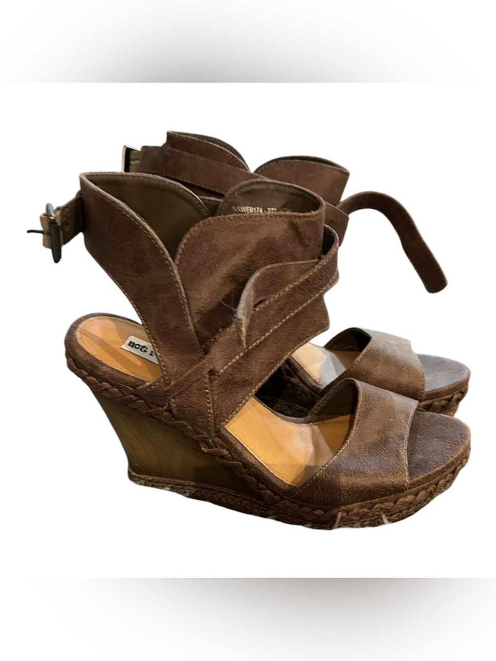 Not Rated Brown Suede Braided Wedge Sandals
